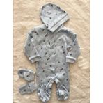 Nurcan Bebe Patikli Yelkenli Jakarlı Üçlü Tulum Set - Mavi - 6 Ay