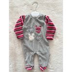 Nurcan Bebe Tavşan Kadife Tulum - Gri - 3 - 6 Ay