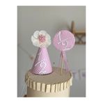 nurdesign Pembe 6 months şapka+ pasta üzeri çubuklu süs
