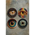 Nurdic Ev Dekor Oval Pleksi Bardak Altlığı Temalı Desenli 4'lü Set Eyes - Şeffaf