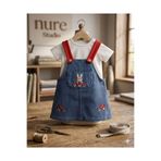 nure studio Kız Bebek/Çocuk Kot Salopet Elbise Tshirt 2'li Takım