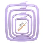 Nurge Lila Plastik Kare Nakış Kasnağı, Çapraz Dikiş Çemberleri, Zımba İğne Halkası (5 Parça Set (4 Adet Çember+1 İğne Seti))