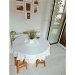 Nurgiita Home Vintage Fırfırlı Fistolu Duck Keten Yuvarlak Masa Örtüsü (160 x 160 cm)