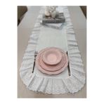 NURGİTA HOME % 100 Pamuk Ham Keten Fisto Fırfırlı Oval Runner Beyaz (45x140)