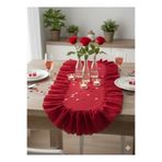 NURGİTA HOME Fırfırlı Fistolu Kırmızı Duck Keten Runner &Yılbaşı Dekoratif örtü &Sehpa Örtüsü