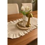 NURGİTA HOME Natürel Ham Keten Fırfırlı Oval Runner 30x80 cm Vintage