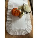 Nurgita Home Vintage Duck Keten Fisto Fırfırlı Oval Runner &dekoratif Örtü (Beyaz) - 35 x 85 cm