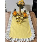 Nurgita Home Vintage Fisto Fırfırlı Duck Keten Çiçek Desenli Oval Runner - Sarı - Krem - 40 x 110 cm