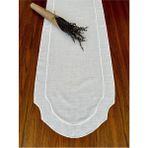 Nurhan Home Collection Çift Sıra Ekru Nakışlı Oval Keten Runner - 40 x 130 cm