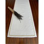 Nurhan Home Collection Çift Sıra Gold-Bordo Renk Nakışlı Keten Runner - 40 x 130 cm - Gold - Bordo