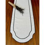 Nurhan Home Collection Çift Sıra Siyah Nakışlı Oval Keten Runner - 40 x 130 cm
