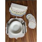 Nurhan Home Collection Ebruli Nakışlı Etamin Işleme Için Uygun 12 Parça Set Amerikan Servis ve Kokteyl Sunum Peçetesi - Renkli