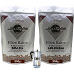 Nuri Toplar Filtre Kahveleri Brazil ve Colombia Yöresel Paket 2X250 gr - 500 gr - Moka Pot