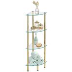 Nurline 4 Raflı Köşe Gold Metal Ayaklı Cam Raf ,Camlı Banyo, Yatak Odası, Ev Ofisi İçin, Temperli Cam,