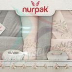 Nurpak Begonvil Nakışlı 10 Parça Gri-Pudra Aile Bornoz Seti