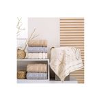 Nurpak Kadife Jakarlı Yaprak Desenli 6 Adet 50x90 cm El Yüz Havlusu Gri-Kahve-Bej