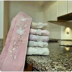 Nurpak Yasemin 50X90 %100 Pamuklu 3 D Nakışlı Kutulu 6 Lı El Yüz Havlusu - 50 x 90 cm - Koyu Yeşil - Kahverengi - Beyaz