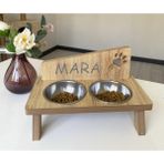 Nursoft Ahşap Kedi Mama Kabı Standı Özel Isim Baskılı Kedi Köpek Su Kabı NR-0093