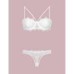 Nurteks 4591 Telli Dantelli Slip Destekli Push-up Ekru Sütyen Takım