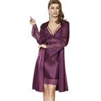 Nurteks 5351 Saten Gecelik Sabahlık Takım - S - Bordo