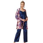 Nurteks 5951X Kadın Büyük Beden Saten Sabahlıklı İp Askılı Pijama Takım-Lacivert, LACİVERT, M