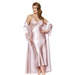 Nurteks Dantelli Saten Gecelik & Sabahlık Takımı, Pudra, XL