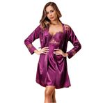 Nurteks Kadın Mor Saten Sabahlık & Gecelik Takım Ip Askılı Dantel Detaylı Kimono Set 5384, Mor, M