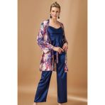 Nurteks Kadın Pijama Takımı, Saten Sabahlıklı, İp Askılı, Lacivert, 2XL Beden