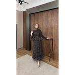 nurvina modest wear Puantiyeli Astarlı Tül Etek Bluz İkili Takım Acı kahve