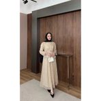 nurvina modest wear Puantiyeli Astarlı Tül Etek Bluz İkili Takım BEJ