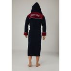 Nuşa Atletic Sport Nakışlı Bambu Cotton Kapşonlu Erkek Bornozu - 2XL - Lacivert