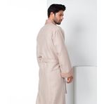 Nuşa Bej Kısa Şalyaka Kareli Pike Bambo Cotton Erkek Sabahlık Bej M