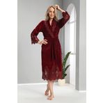 Nuşa dantelli Bambo Cotton Bayan Sabahlık Bornoz BORDO L/XL