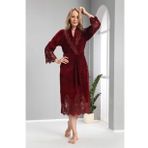 Nuşa dantelli Bambo Cotton Bayan Sabahlık Bornoz (Bordo)