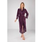 Nuşa dantelli Bambo Cotton Bayan Sabahlık Bornoz (Mürdüm)