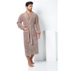 Nuşa Devetüyü Biyeli Bambu Cotton Erkek Bornozu - Kahverengi - XL