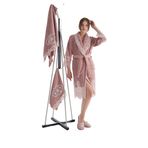 Nuşa Krem Dantelli Bambo Cotton Bornoz set Açık Gül Kurusu S