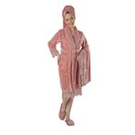 Nuşa Krem Dantelli Bambo Cotton Bornoz set Pudra L/XL