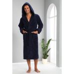 Nuşa Lacivert Biyeli Bambu Cotton Erkek Bornozu - 2XL