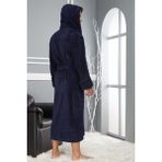 Nuşa Ns Gold Taç Nakış Bambu Cotton Erkek Erkek Bornozu - XL - Lacivert