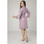 Nuşa Pudra Dantelli Bambo Cotton Bayan Bornozu - S - Lila