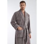 Nuşa Yaka Fitilli Bambu Cotton Erkek Bornozu - Taş - 2XL
