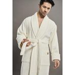 Nuşa Yaka Fitilli Organik Cotton Cotton Erkek Bornozu - Krem - XL