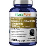 NusaPure Choline Inositol 1000 mg - 200 Veggie Caps - Aromasız