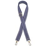 Nusrat Bilişim Çanta Aksesuar 120x3 cm Polyester Kolon Çanta Sapı Lacivert Renk Beyaz Şeritli Light Gold Metalli