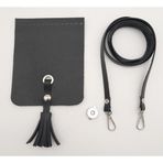 Nusrat Bilişim Çanta Aksesuar Siyah Suni Deri Püskül Kapaklı Cep Telefonu Mini Bag Çanta Seti Gümüş Metal