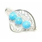 Nusret Takı 925 Ayar Gümüş Firuze Taşlı Yaprak Broş
