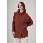 Nuss Oversize Basic Yazlık Gömlek 3001 Krokan - Standart - Çikolata Kahve