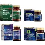 Nutraxin Ginkgo Biloba 60 Tablet+Selenium 100 Tablet+Keratin Formula 60 Tablet+D3 Vitamini 120 Tablet