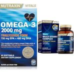 Nutraxin Vitals Omega-3 2000 mg EPA + DHA Balık Yağı içeren Takviye Edici Gıda (1 x 60 kapsül) ve Nutraxin Men's Multi Vitamin Complex 60 Tablet Takviye Edici Gıda